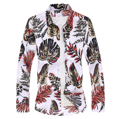 Cămașă elegantă pentru bărbați, cu motive florale și mâneci lungi
