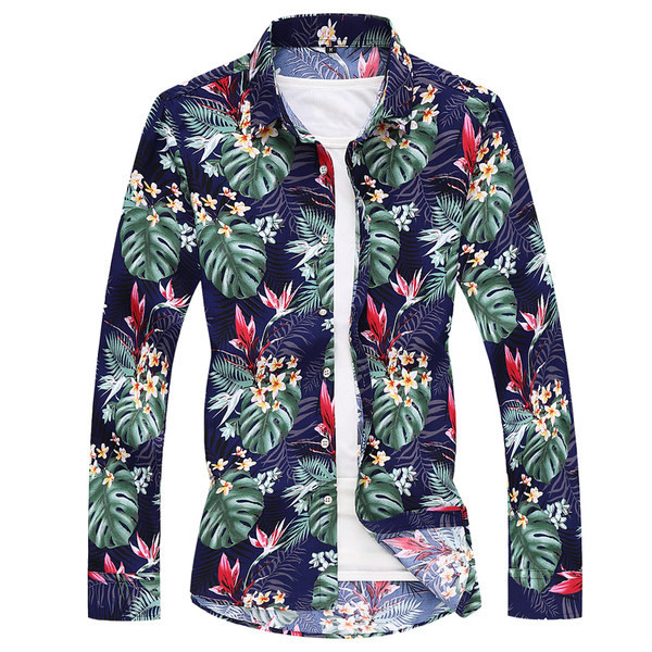 Cămașă elegantă pentru bărbați, cu motive florale și mâneci lungi