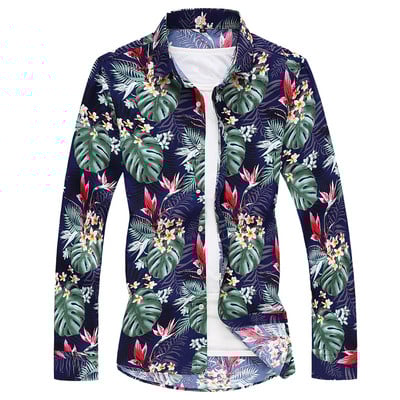 Vyriški marškiniai su ilgomis rankovėmis sagomis ir gėlėmis