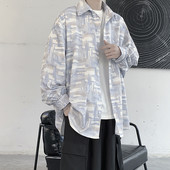 Cămașă lată casual, cu mâneci lungi și model cu model