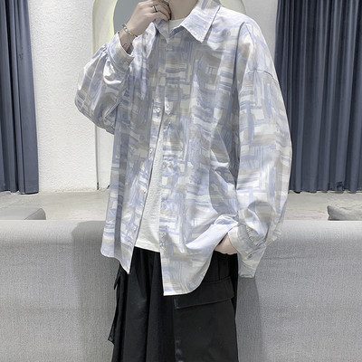 Cămașă lată casual, cu mâneci lungi și model cu model