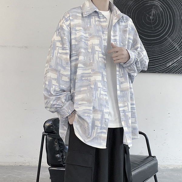 Cămașă lată casual, cu mâneci lungi și model cu model