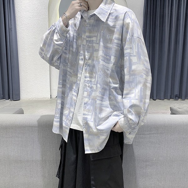 Cămașă lată casual, cu mâneci lungi și model cu model