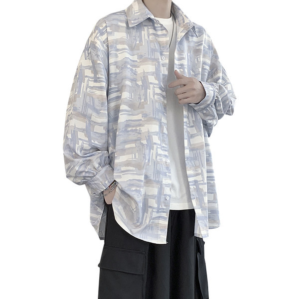 Cămașă lată casual, cu mâneci lungi și model cu model