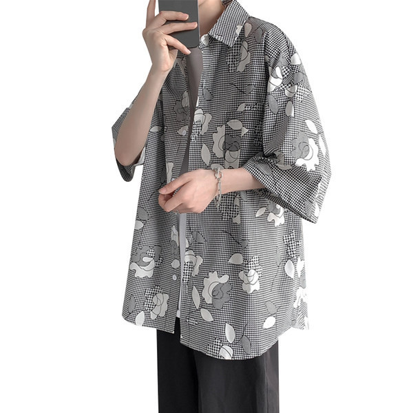 Ανδρικό casual πουκάμισο με λουλουδάτο μοτίβο σε γκρι