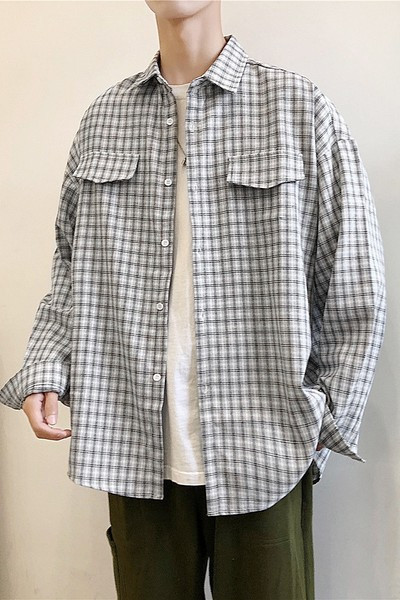 Muška retro košulja s O izrezom i dugim rukavima