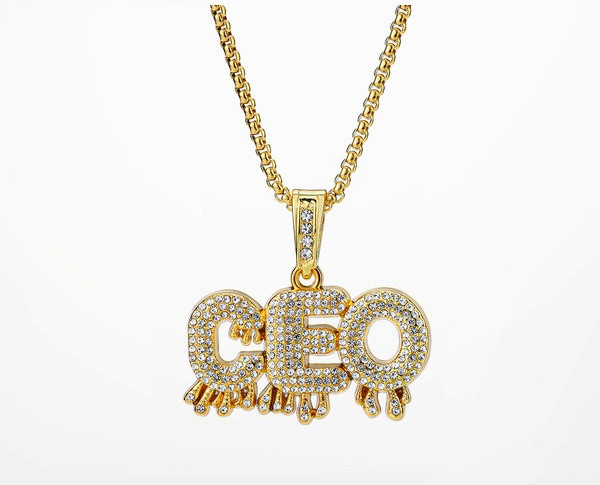 Κομψή ανδρική αλυσίδα με μενταγιόν και επιγραφή με διακοσμητικές πέτρες