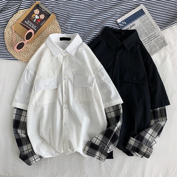 Cămașă bărbătească cu mâneci în carouri