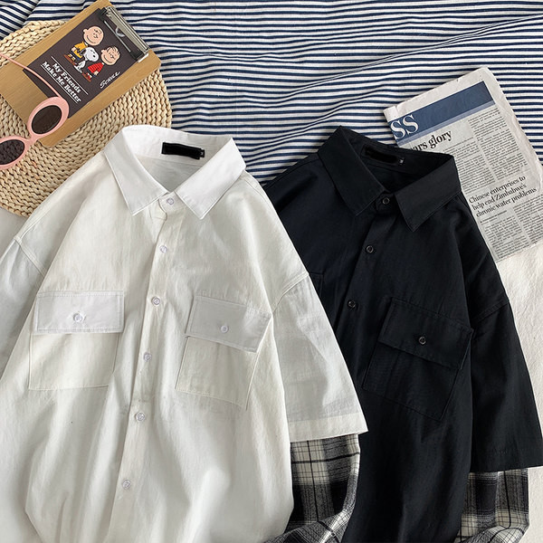 Cămașă bărbătească cu mâneci în carouri