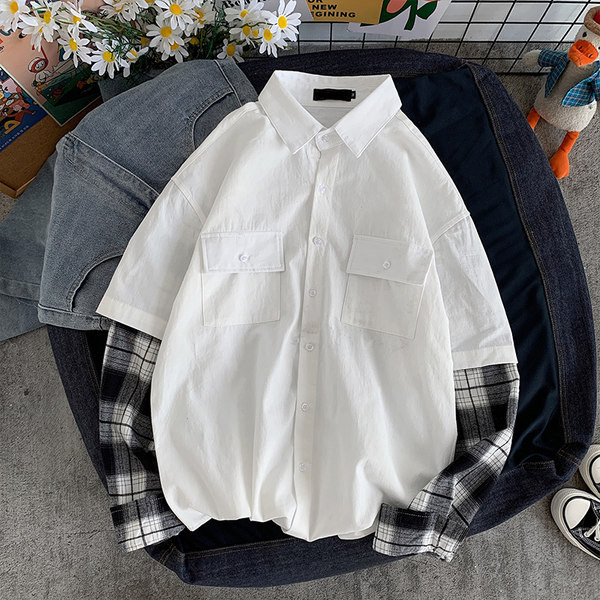 Cămașă bărbătească cu mâneci în carouri