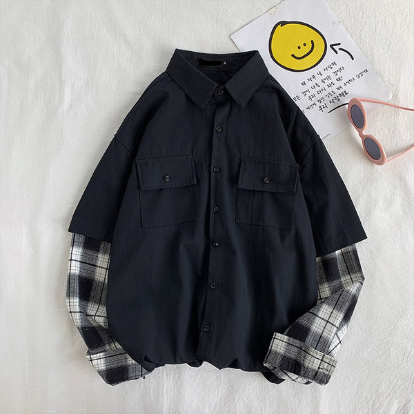 Cămașă bărbătească cu mâneci în carouri