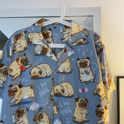 Cămașă pentru bărbați cu aplicație de câine și guler clasic