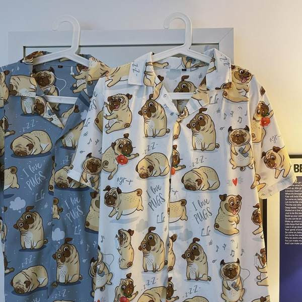 Cămașă pentru bărbați cu aplicație de câine și guler clasic