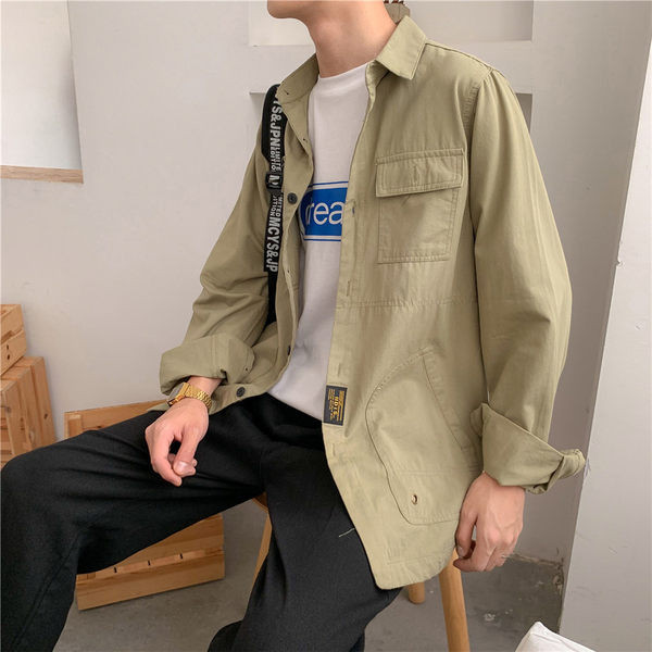 Cămașă lejeră lejeră, cu mâneci lungi și buzunare pentru bărbați