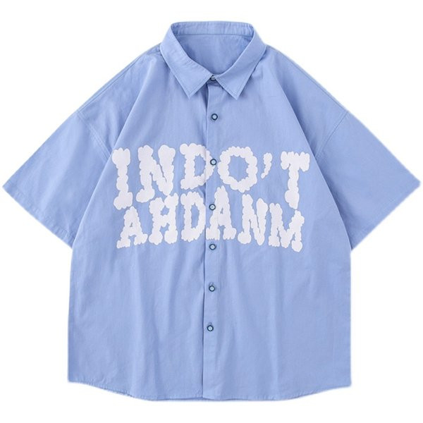 Cămașă de primăvară pentru bărbați cu guler și inscripție clasică