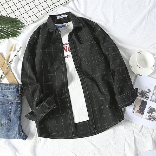 Cămașă casual bărbați în carouri cu mâneci lungi