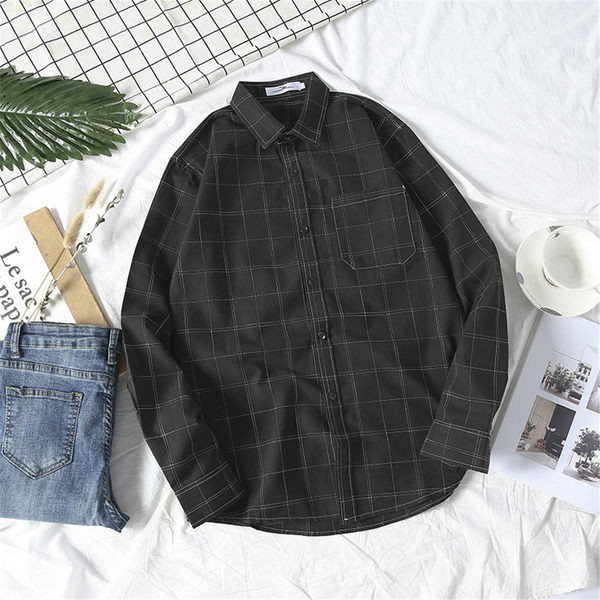 Cămașă casual bărbați în carouri cu mâneci lungi