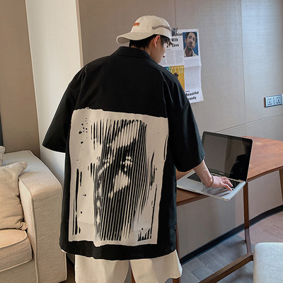 Cămașă largă pentru bărbați cu aplicație în trei culori