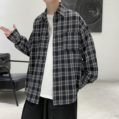 Ανδρικό πουκάμισο φαρδύ καρό μοντέλο