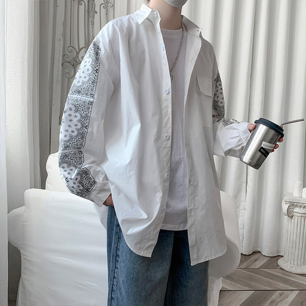 Cămașă bărbătească de primăvară cu buzunar și model pe mâneci