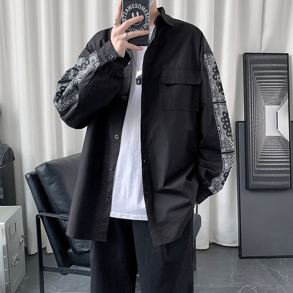 Cămașă bărbătească de primăvară cu buzunar și model pe mâneci