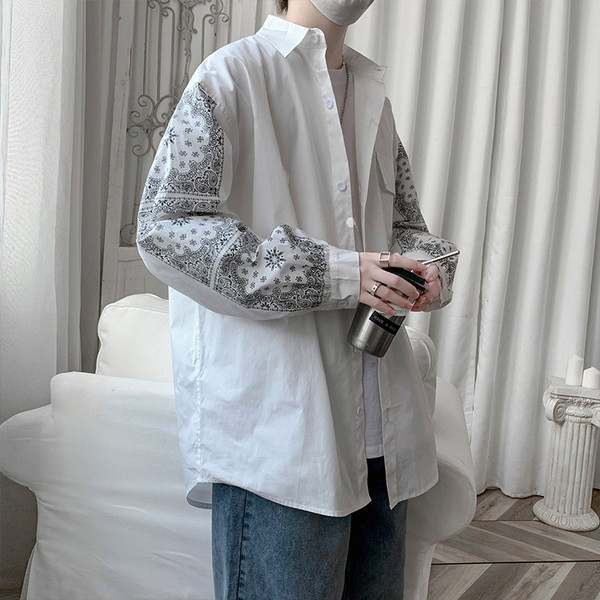 Cămașă bărbătească de primăvară cu buzunar și model pe mâneci