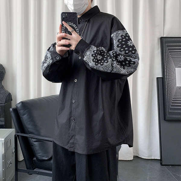 Cămașă bărbătească de primăvară cu buzunar și model pe mâneci