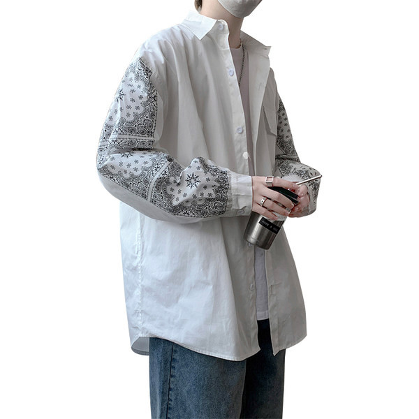 Cămașă bărbătească de primăvară cu buzunar și model pe mâneci