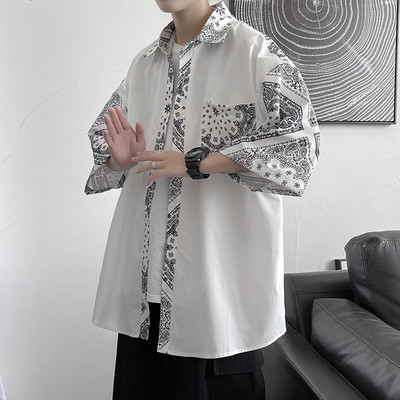 Cămașă modernă pentru bărbați cu model floral și nasturi