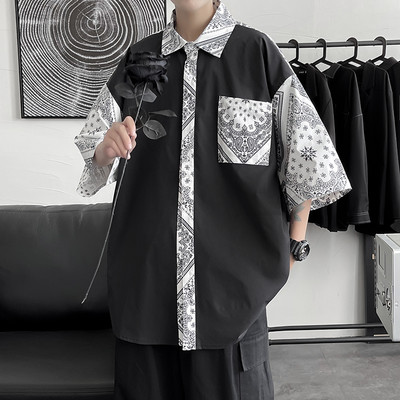 Cămașă modernă pentru bărbați cu model floral și nasturi