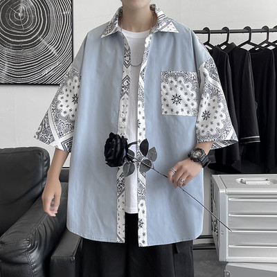 Cămașă modernă pentru bărbați cu model floral și nasturi