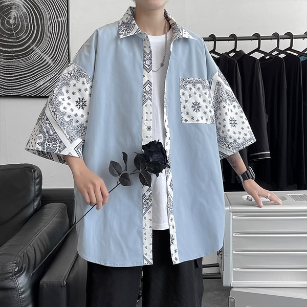 Cămașă modernă pentru bărbați cu model floral și nasturi