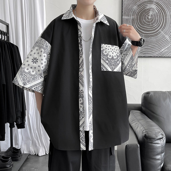 Cămașă modernă pentru bărbați cu model floral și nasturi