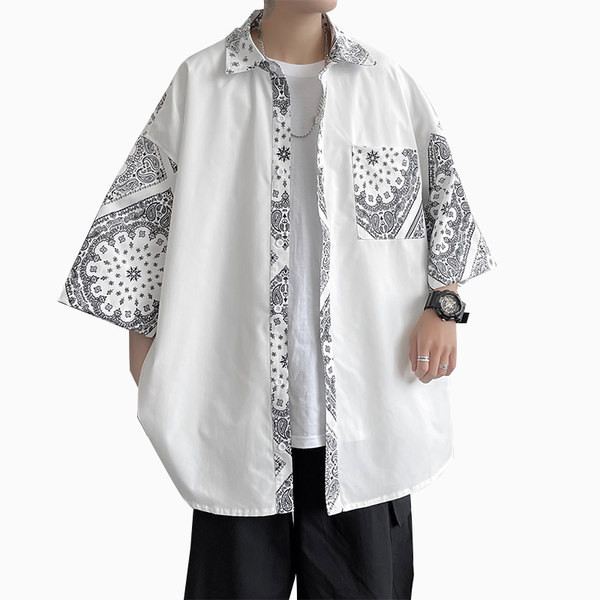 Cămașă modernă pentru bărbați cu model floral și nasturi