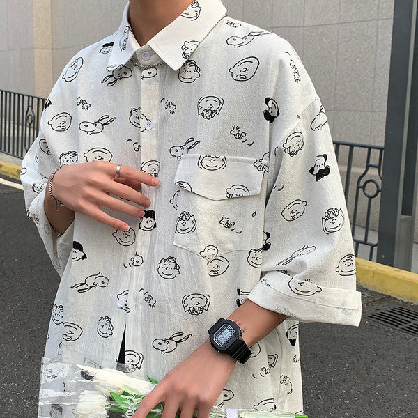 Cămașă casual bărbătească cu aplicație, buzunar și nasturi