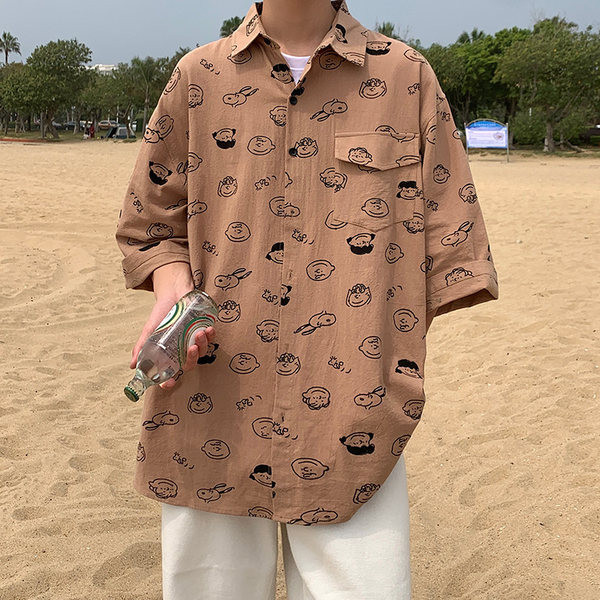 Cămașă casual bărbătească cu aplicație, buzunar și nasturi