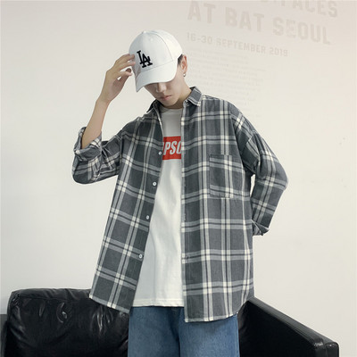 Cămașă bărbați în carouri cu buzunar și nasturi în două culori