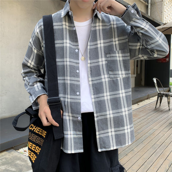 Cămașă bărbați în carouri cu buzunar și nasturi în două culori