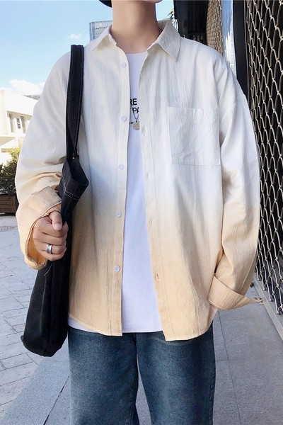 Cămașă casual bărbătească cu culoare irizată model larg