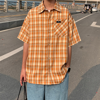 Cămașă casual pentru bărbați cu buzunare și mâneci scurte