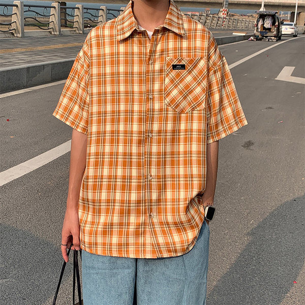 Cămașă casual pentru bărbați cu buzunare și mâneci scurte