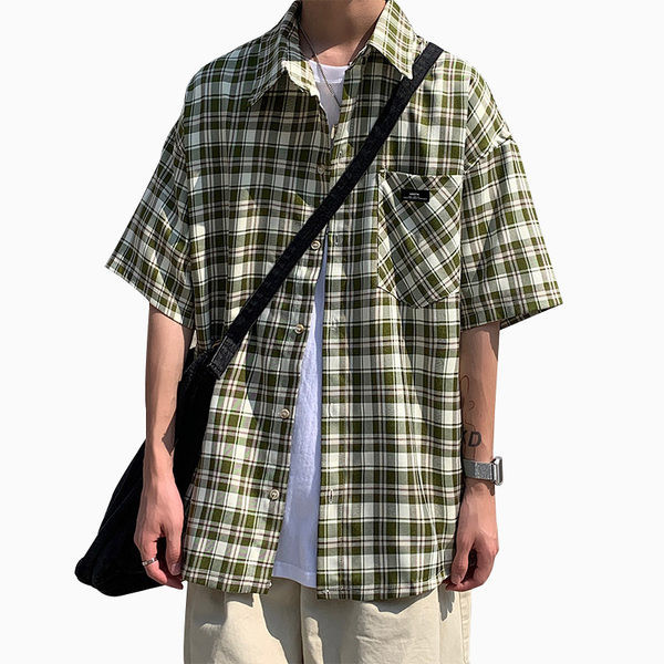 Cămașă casual pentru bărbați cu buzunare și mâneci scurte