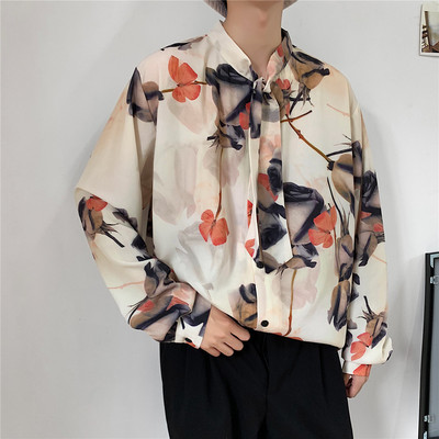 Cămașă de vară pentru bărbați cu panglică și nasturi