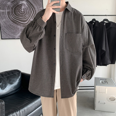 Cămașă în carouri pentru bărbați cu buzunar - model larg