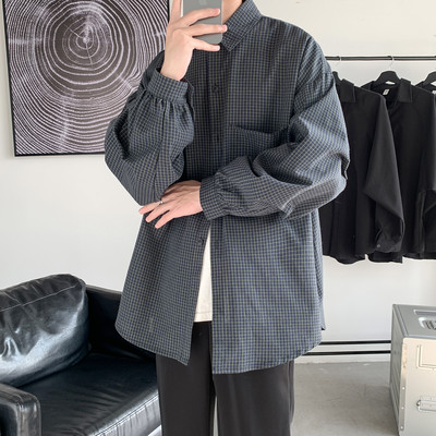 Cămașă în carouri pentru bărbați cu buzunar - model larg