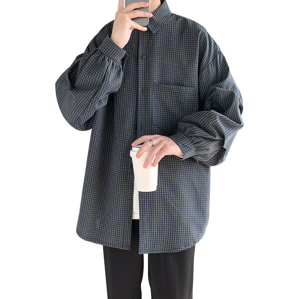 Cămașă în carouri pentru bărbați cu buzunar - model larg