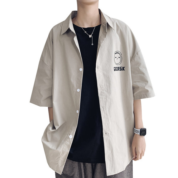 Camasa barbati model uni cu aplicatie si maneci scurte