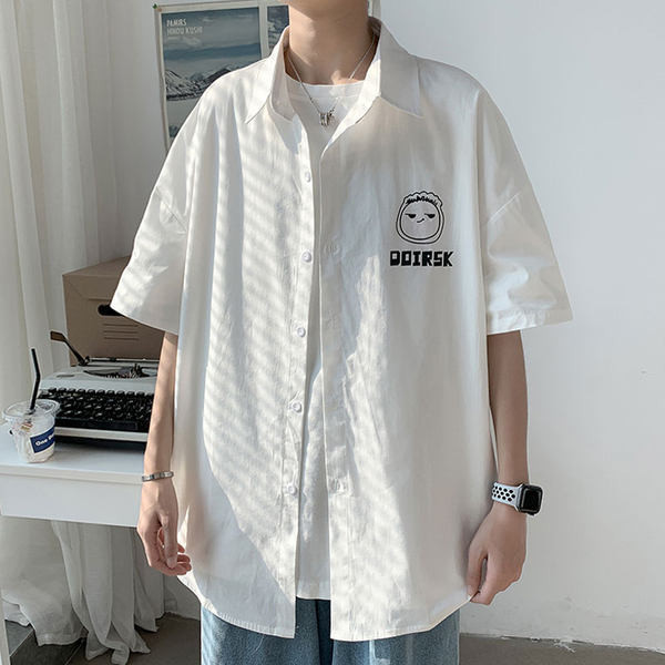 Camasa barbati model uni cu aplicatie si maneci scurte