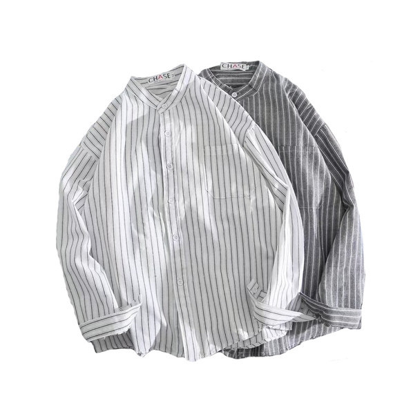 Cămașă bărbătească în dungi, cu mâneci lungi și guler scăzut