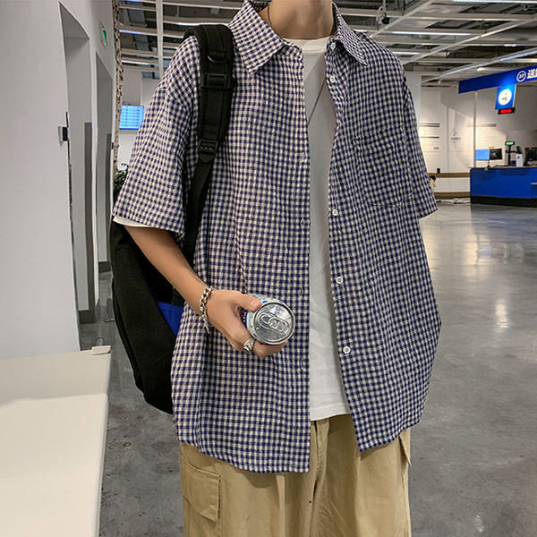 Ανδρικό καρό πουκάμισο με κλασικό κολάρο σε τρία χρώματα